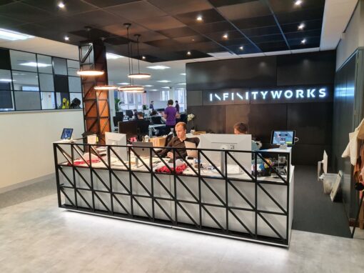 Infinity Office Interior Design, Facelift and tech upgrade, Reception workplace strategy