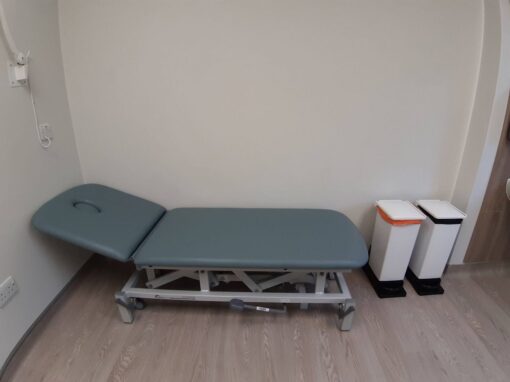 3 Consultation rooms at Bolton Hospice Interior Design and Furniture FF&E, refurbishment, healthcare interior design and refurbishment. Modern high and low back chairs, examination couches.