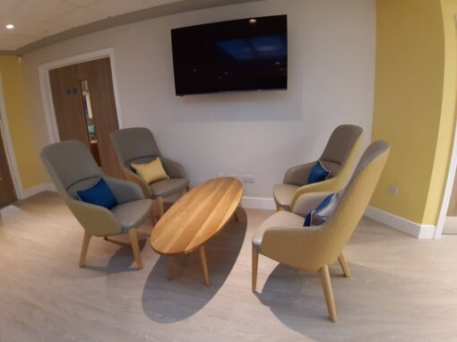 18 reception and lounge, Bolton Hospice Interior Design and Furniture FF&E, refurbishment, healthcare interior design and refurbishment,