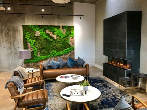 Boardroom Suite Lounge with bespoke minimalist fire, WMG Commercial Interior Design, Workplace interior Design, Office interior design