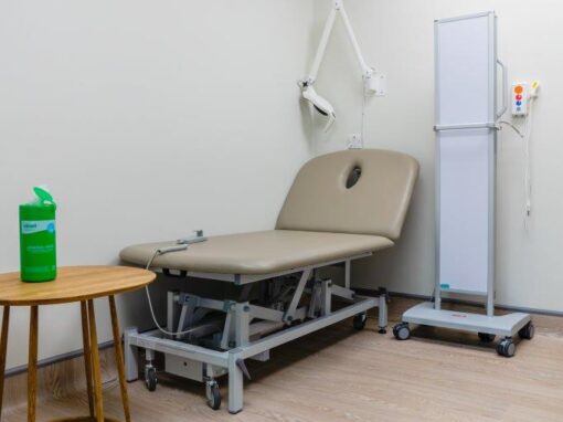 10 Consultation rooms at Bolton Hospice Interior Design and Furniture FF&E, refurbishment, healthcare interior design and refurbishment. Modern high and low back chairs, examination couches.