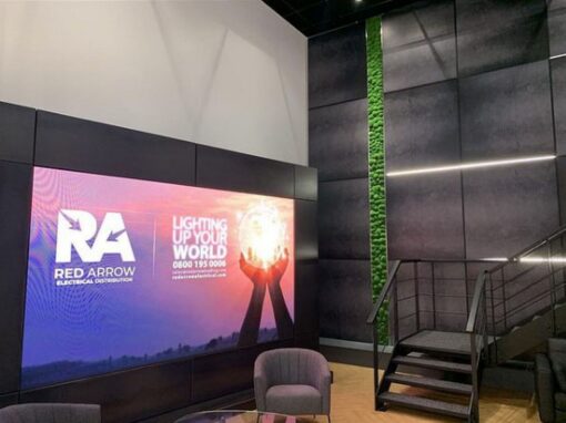 Red Arrow Showroom, Customer reception, Biophilic design, Office interior design, retail interior design, commercial interior design